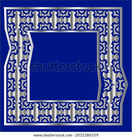 
silver frame for design template. Elegant element for design in Eastern style, place for text.on a  blue background. Lace vector illustration for invitations and greeting cards