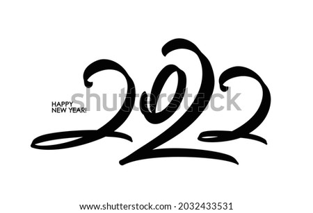 Vector  Handwritten calligraphic brush number lettering of 2022. Happy New Year. 