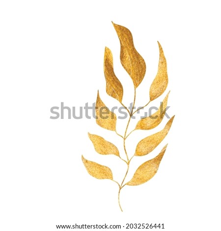 Floral hand drawn golden silhouette leaves. Cute isolated elements. Clip art for stationery, web design. Modern watercolor gold floral compositions. Vector illustration.