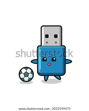 Illustration of flash drive usb cartoon is playing soccer , cute style design for t shirt, sticker, logo element