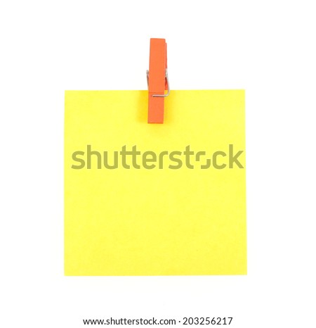 paper notes and clothespins isolated on white background