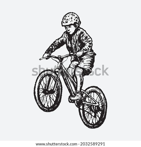 Mountain biker drawing. Creative illustration.