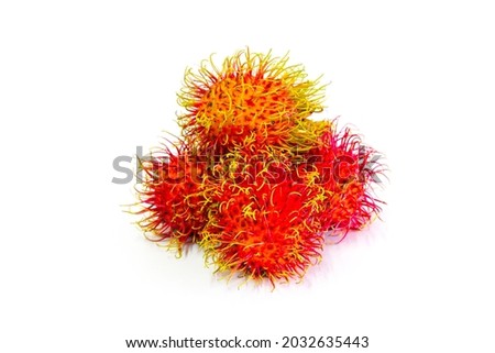 Fresh red rambutan on a white background is used to make a website or a book page.
