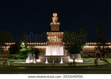 Sforza Castle, Castello Sforzesco at night. It is one of top landmarks of Milan and a nice tourist place at dusk