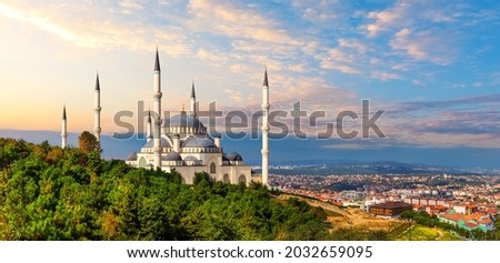 Beautiful Camlica Mosque and panorama of Istanbul at sunset, Turkey Royalty-Free Stock Photo #2032659095