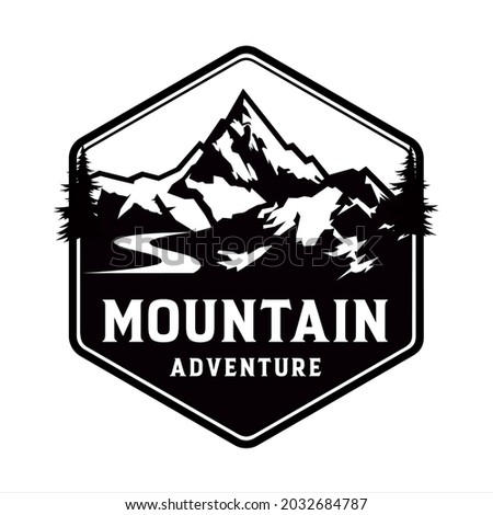 Logo, mountain tour adventure, vector illustration