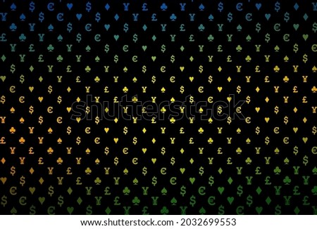 Dark green vector pattern with symbol of cards. Blurred decorative design of hearts, spades, clubs, diamonds. Template for business cards of casinos.