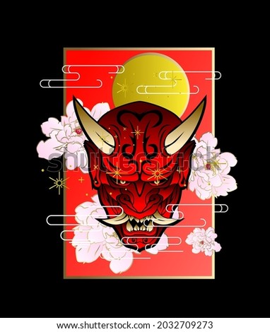 ornament with devil mask and flower vector illustration design