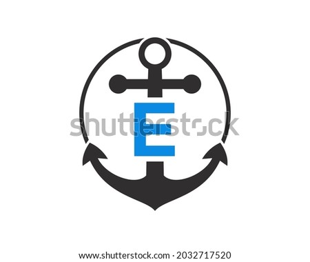 Anchor logo with E letter. Initial E letter with Anchor. Marine, Sailing Boat Logo. 