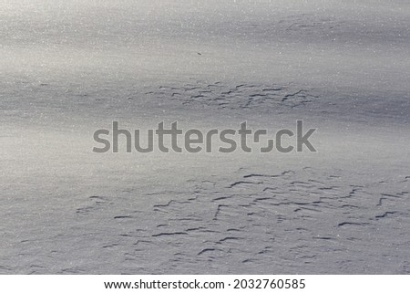Texture of snowy nature on a winter day, white snow and shadows
