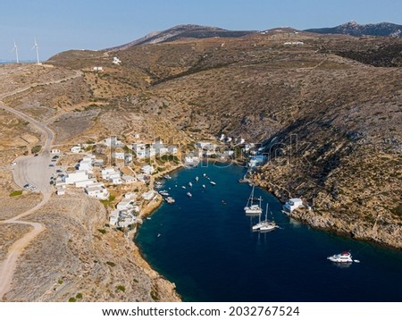 Aerial view on Cheronissos bay and port, Sifnos greek island 