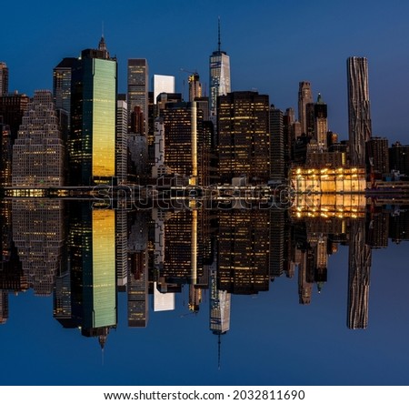 Unique New York skyline at night mirrored 