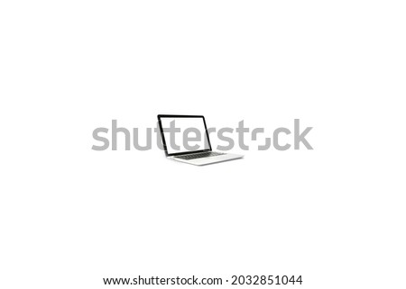 collection of computer laptop with blank white screen on white background.