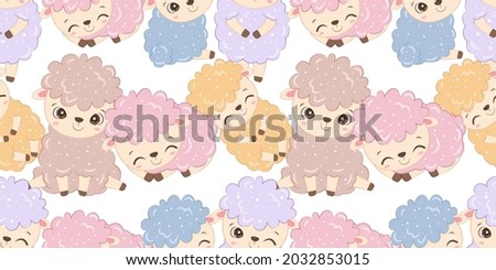 sheep seamless pattern perfect for wallpaper, backgrounds, invitations, packaging design projects. 
Surface pattern design.