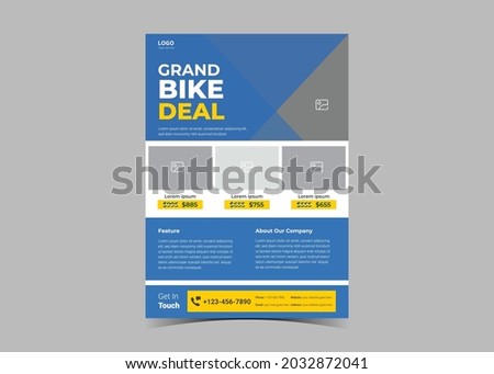 Bike shop opening flyer design. New bike collection poster leaflet design. Grand opening bike shop flyer template.