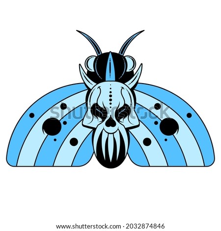 Illustration of a butterfly Dead head with a skull-shaped pattern on the thorax. Vector banner with realistic moth close up top view, black and white and colored