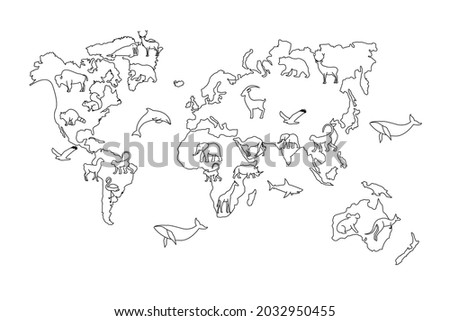 Animal map of the world for children and kids.