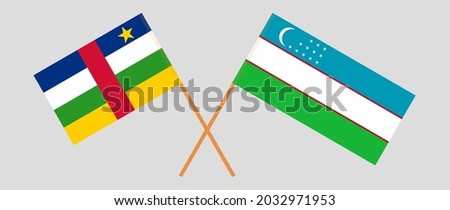 Crossed flags of Central African Republic and Uzbekistan. Official colors. Correct proportion