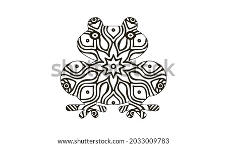 Hand drawn frog. Sketch for anti-stress adult coloring book in zen-tangle style. Vector illustration for coloring page, isolated on white background. Template for poster, t-shirt or tattoo.
