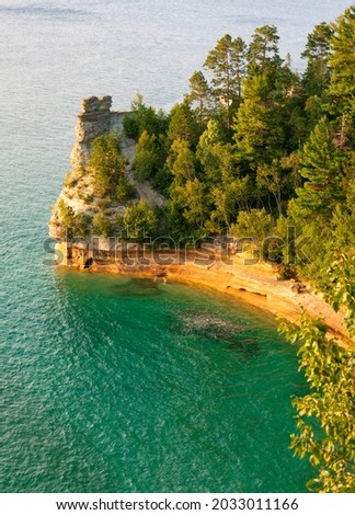 Miners castle along Pictured Rocks National Lakeshore in evening sun