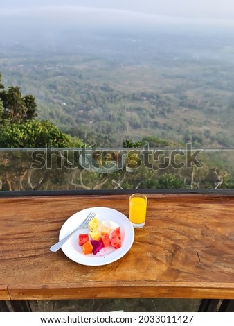 Healthy fresh fruit salad in a plate in highland resto