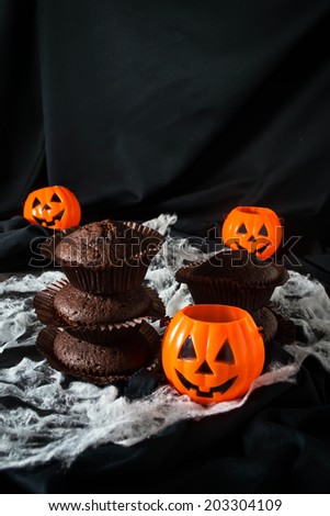 Halloween chocolate cupcake with jack-o-lantern