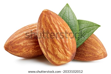 Almond raw piece. Almond full macro shoot nuts healthy food ingredient on white isolated. Almond Clipping path Royalty-Free Stock Photo #2033102012