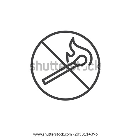 Burning match prohibition line icon. Stop flammable linear style sign for mobile concept and web design. No fire outline vector icon. Symbol, logo illustration. Vector graphics