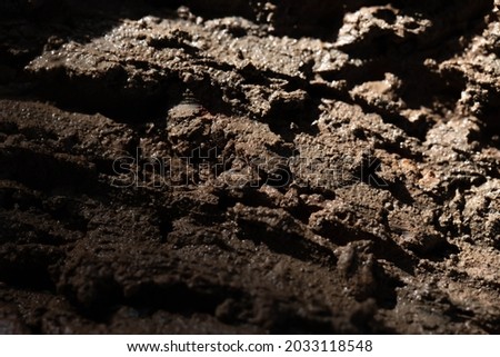 Close up picture of clay texture and light. mud background. selective focus.