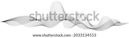 Undulate gray wave swirl. frequency soundwave;  twisted curve lines with blend effect. Technology, data science, geometric border pattern.Isolated on white background. Vector illustration