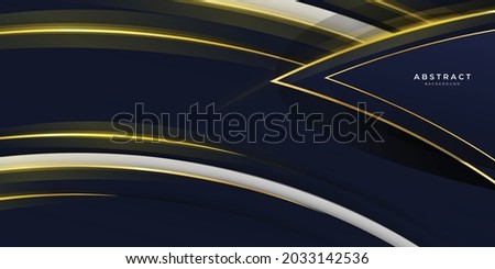 Luxury dark blue overlap dimension background on metal pattern. Colorful golden white lines texture with shiny realistic golden elements. Modern vector design template
