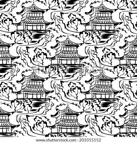 vector image of asian temple seamless background 