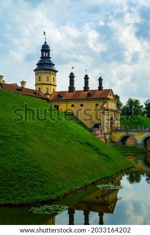 A beautiful ancient medieval castle. Old architectural citadel with fort and tower