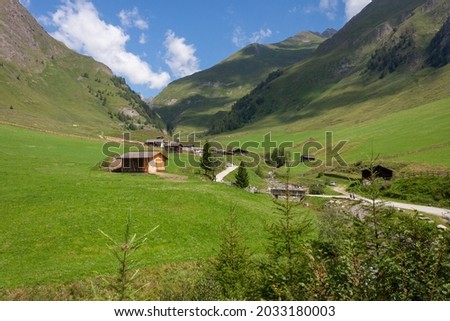 The Malga Fane hut in Valles, near Rio di Pusteria, is considered the most beautiful alpine village in South Tyrol. Royalty-Free Stock Photo #2033180003