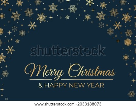 Merry Christmas elegant greeting card with gold snowflakes, Happy New Year luxury design template for invitation,banner, poster, web, background, wallpaper, mobile. Linear snowflakes holiday design