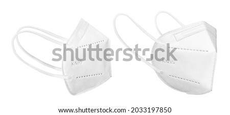 Side view of KN-95 protection medical mask isolated on white background Royalty-Free Stock Photo #2033197850