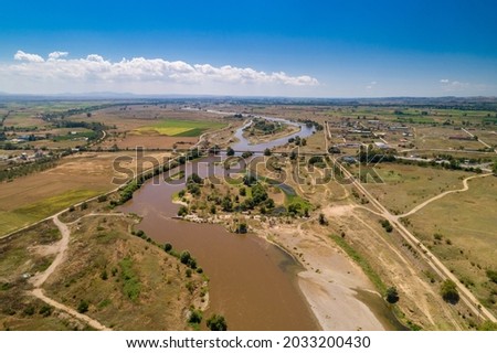 Aerial View of the river Axios in the area of Axioupolis in Kilkis, in northern Greece