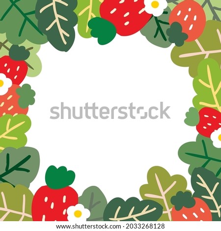 Vector Illustration of Hand Drawn Strawberry and Leaf Frame Design on White Background