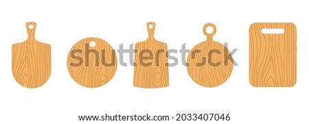 Colorful set of light wooden  different cutting board isolated on white background. Modern vector illistration