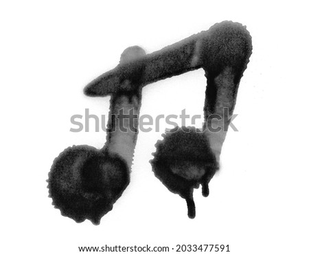 Music notes sign icon isolated on white, black spray stain, clipping path