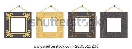 Set of decorative picture frames - hand drawn vector illustration isolated on white. Flat color design.