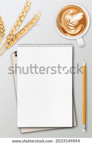 office desk workspace with notebook, pencil, coffee, business, work, mockup concept.