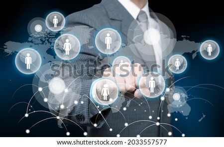 Industry technology concept, Smart factory with business person hand