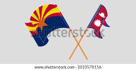 Crossed flags of the State of Arizona and Nepal. Official colors. Correct proportion