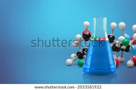 Molecular structure of chemical compounds and organic chemistry concept with glass flask Royalty-Free Stock Photo #2033581922