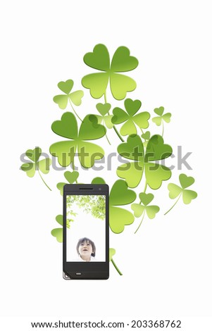 Four-Leaf Clover Amd A Girl In The Mobile Screen