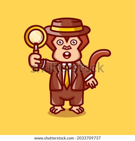 cute monkey detective carrying a magnifying glass