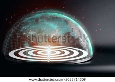 Concept of Global network connection. Virtual worlds on the target board. A communication network for a clearly targeted digital business world. Elements of this image furnished by NASA.