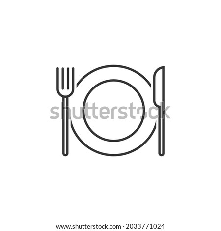 Lunch time linear icon. Dinner break. Thin line illustration. Afternoon business meeting. Business lunch. Table knife, fork and plate with clock. Vector isolated outline drawing. Editable stroke