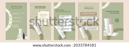 Minimal modern fashion and beauty social media story or stories banner collection kit in green color. Including sale, product display, tips template layout design with brush line elements. Vector Royalty-Free Stock Photo #2033784581